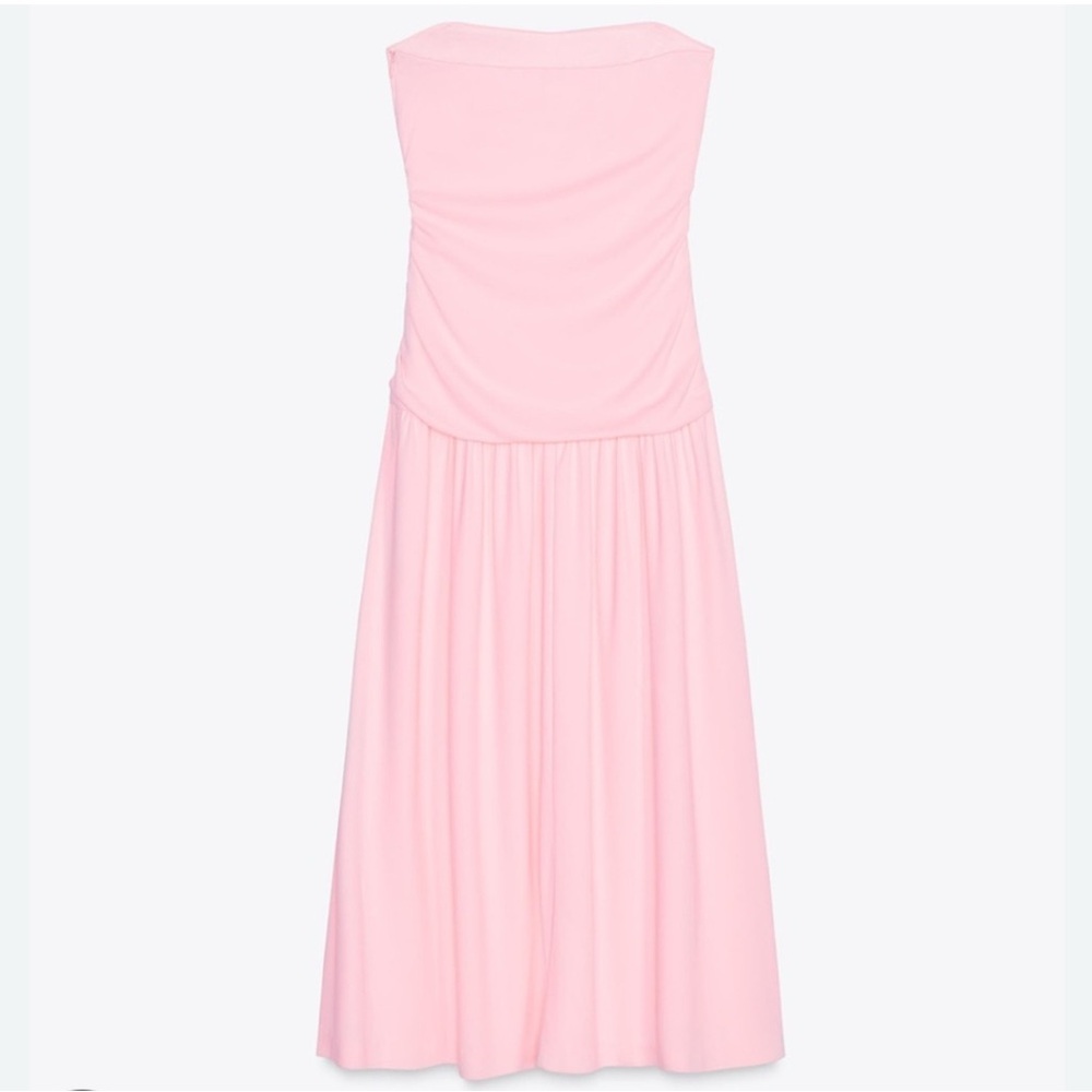 ZARA NWT RUCHED LIGHT PINK STRAPLESS MIDI DRESS - Picture 11 of 16